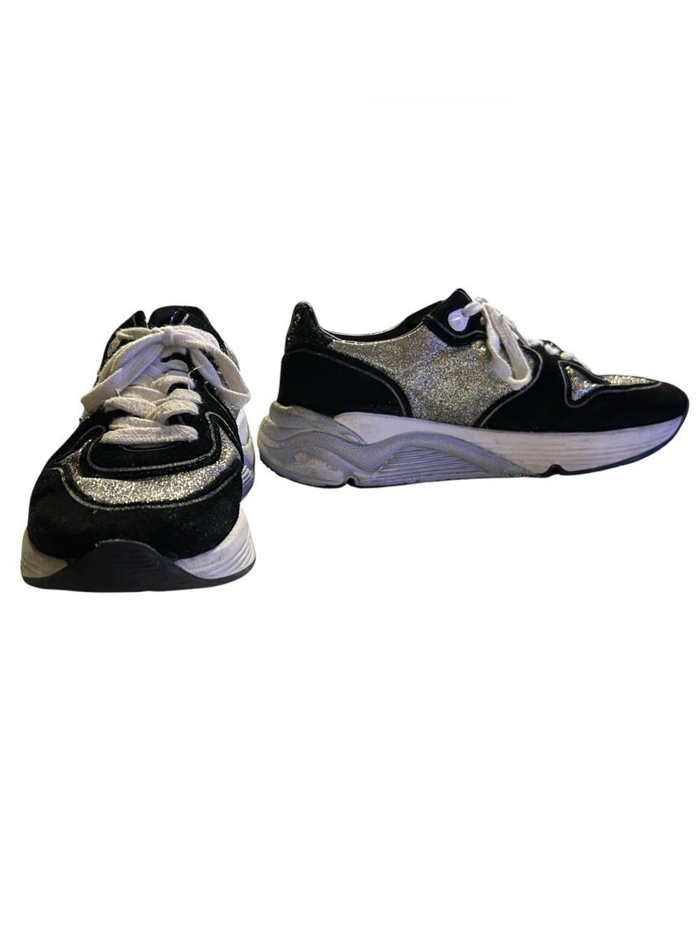 Golden Goose Running Sneakers BLK/SIL Glitter Lived-In/Distressed Luxe Sz 38 / 8